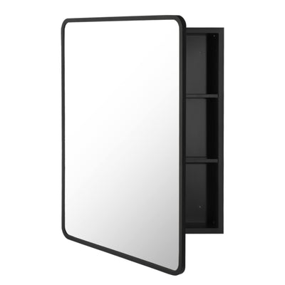 Movo Medicine Cabinet with Mirror, 20 Inch x 28 Inch Farmhouse Black Metal Framed Rectangle Bathroom Mirror Cabinet, Recess or Surface Mount
