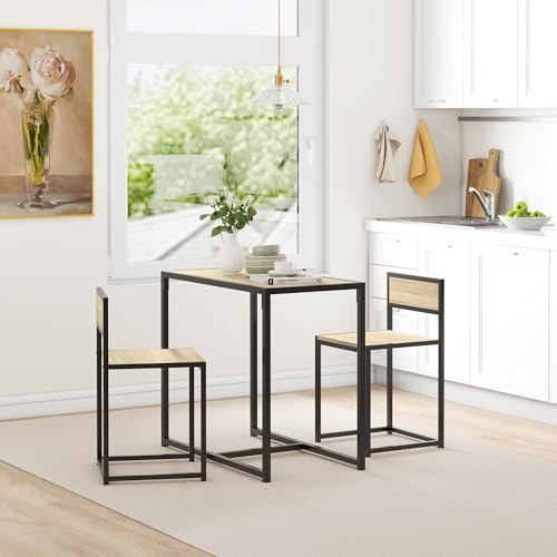 HOMCOM 3-Piece Industrial Dining Table Set for 2, Kitchen Table and Chairs, Dining Room Sets for Small Spaces, Oak HOMCOM