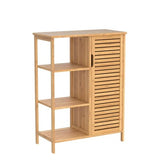 Giantex Bathroom Storage Cabinet Bamboo Floor Cabinet Free Standing Organizer, with 3-Tier Open Shelf & Multipurpose Closed Compartments for Kitchen, Living Room Giantex