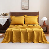 S VICTORY SYMBOL 100% Organic French Linen Bed Sheet Set,Natural Pure Flax with Stone Washed Bedding Set Full Size,Ultra Soft Luxurious 4 Pieces Sheets Set(Yellow,Full) S VICTORY SYMBOL