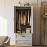 LIKIMIO Armoire Wardrobe Closet with 2 Doors and 2 Drawers 70" H x 28" W Wooden Bedroom Freestanding Wardrobe Combination for Hanging Clothes, Rustic Maple LIKIMIO