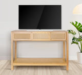 Long Console Table, Console Tables for Entryway, Rattan Entry Table Narrow Wood Console Table with Storage Drawers, Modern Couch Table Hallway Table Boho Sofa Table for Living Room ZYBT