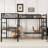 Harper & Bright Designs Twin Size Metal Loft Bed with Two Built-in Desks, L-Shaped Loft Bed with Two Ladders for Kids Teens, Black Harper & Bright Designs