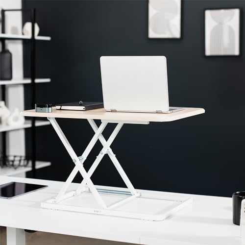 VIVO Ultra-Slim Single Top Height Adjustable Standing Desk Riser, Compact Sit Stand Desktop Converter for Monitor or Laptop, Light Wood, DESK-V001JF VIVO