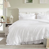 Cupocupa White Queen Comforter Set, 3Pcs Ruffle Comforters Queen/Full Size Farmhouse Bedding Sets with Comforter, Lightweight Fluffy Soft Shabby Chic Bedding Comforter Sets Cupocupa