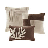 Madison Park Cozy Comforter Set Casual Blocks Design All Season, Matching Bed Skirt, Decorative Pillows, Queen(90"x90"), Dune Suede, Beige Brown, 7 Piece Madison Park