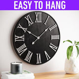 Large Wall Clock 24" Round - Silent Metal & Wood Large Clock - Farmhouse Wall Clock Large - 24 Inch Wall Clock For Living Room Decor - Big Wall Clock Roman Numerals - Wall Clocks For Living Room Decor HB Design Co.