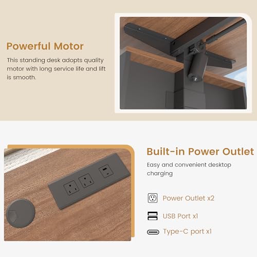 JOMEED 63" L Shaped Electric Standing Desk with Storage, Executive Adjustable Height with Power Outlets and Privacy Panel,Brown and Black JOMEED
