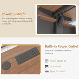 JOMEED 63" L Shaped Electric Standing Desk with Storage, Executive Adjustable Height with Power Outlets and Privacy Panel,Brown and Black JOMEED