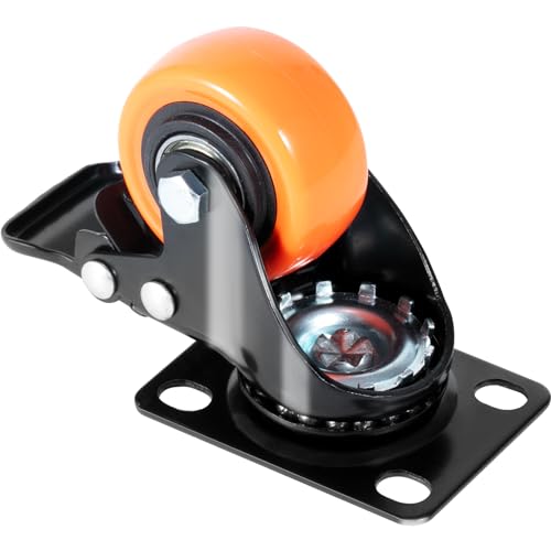 VEVOR Caster Wheels, 2-inch Swivel Plate Casters, Set of 4, with Security Dual Locking No Noise PVC Wheels, Heavy Duty 150 lbs Load Capacity Per Caster, Non-Marking Wheels for Cart Furniture Workbench VEVOR