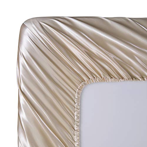 SiinvdaBZX 4Pcs Satin Sheet Set Full Size Ultra Silky Soft Beige Satin Full Bed Sheets with Deep Pocket, 1 Fitted Sheet, 1 Flat Sheet, 2 Envelope Closure Pillowcases SiinvdaBZX