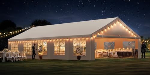 YITAHOME 20x33 ft Party Tent Heavy Duty Outdoor Wedding Event Shelters Upgraded Galvanized Canopy with Large White Roof, Removable PVC Sidewalls & 3 Storage Bags, White YITAHOME