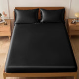 VACVELT 3-Piece Satin Fitted Sheet Set King Size, Black Bottom Bed Sheet with 2 Pillowcases, Similar to Silk Sheets, Luxury & Silky Bedding Set, 15 Inch Deep Pocket VACVELT