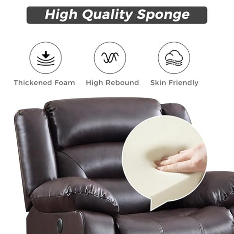 EBELLO Classic Power Recliner Chair for Living Room, Faux Leather Oversized Electric Overstuffed Reclining Chair with Thick Cushion, Comfortable Armrest and USB Charge Port, Brown EBELLO