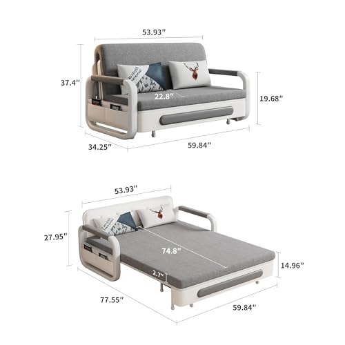 gaoyangjiaju Full Size Pull-Out Sofa Daybed with Trundle, Versatile Futon Couch with Sleeping Function,Metal armrest and Storage Space, for Small Rooms and Living Rooms,59.84" gaoyangjiaju
