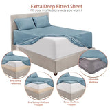 Hearth & Harbor Extra Deep Pocket Sheet Sets, Luxury Soft 6 Piece Bed Sheet Set Fits Mattress 18-24 Inches - Queen, Stone Blue Hearth & Harbor
