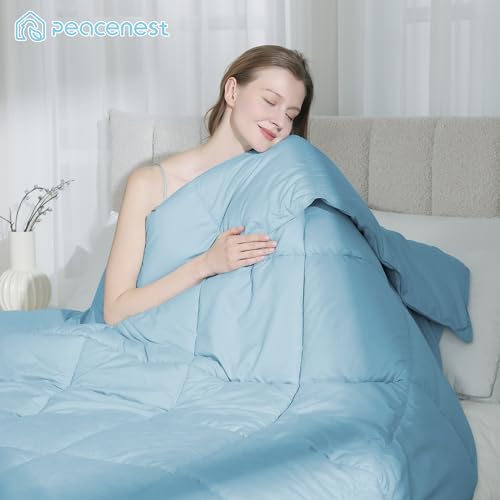 Peace nest Twin Size Goose Feather Fiber and Down Comforter Fluffy Duvet Insert All Season Hotel Luxury Bedding Comforters Soft Medium Warmth 68x88 Inches Blue Peace nest