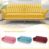 ACMEASE 70” Velvet Futon Sofa Bed w/Adjustable Armrests & 2 Pillows, Convertible Futon Couch w/Adjustable Backrests, Modern Sleeper Bed for Living Room, Bedroom, Yellow ACMEASE