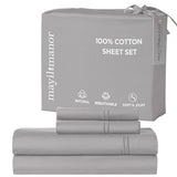 Mayil Manor 100% Natural Cotton Bed Sheets | 500 TC Single-Ply Sateen Weave Cal King Sheet Set | Breathable & Hypoallergenic Solid 4-Piece Bedding with Deep Pocket Fitted, Flat, Pillowcase | Grey Mayil Manor