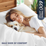 Shilucheng 100% Cotton Sheets Set - 600 Thread Count, Extra Deep Pocket Sheets Fits 18"-24" Thick Mattress, Breathable & Cooling, Luxury Egyptian Cotton Bed Sheets 4 Piece (Queen,White) Shilucheng