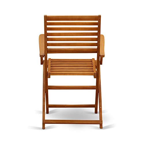East West Furniture Selma 3 Piece Patio Bistro Outdoor Set Contains a Square Acacia Wood Coffee Table and 2 Folding Arm Chairs, 26x26 Inch, Natural Oil East West Furniture