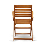 East West Furniture Selma 3 Piece Patio Bistro Outdoor Set Contains a Square Acacia Wood Coffee Table and 2 Folding Arm Chairs, 26x26 Inch, Natural Oil East West Furniture