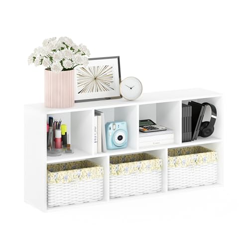 Furinno Luder Bookcase / Book / Storage , 7-Cube, White - WoodArtSupply