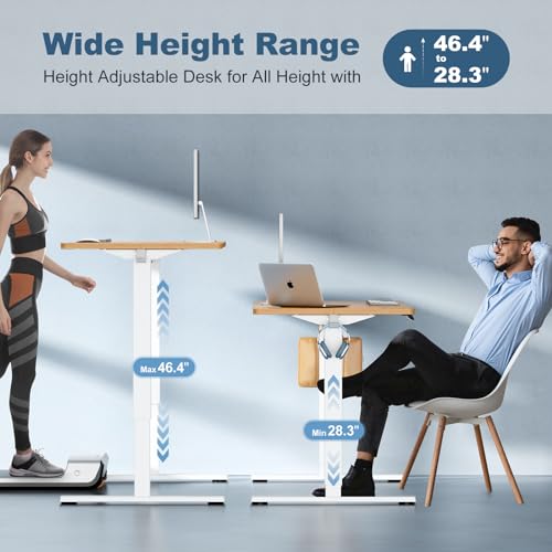 DUMOS 40 Inch Electric Standing Desk Height Adjustable, Sit to Stand Up Computer Workstations Work PC Table Home Office Study Writing Gaming Desks with Memory Presets for Walking Pad, Bedroom, Oak DUMOS