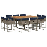 vidaXL 11-Piece Patio Dining Set - Gray Poly Rattan, Navy Cushions, Foldable Chairs, Acacia Wood Table for Garden, Backyard, Outdoor vidaXL