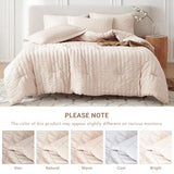 MUXHOMO 7 Pieces Full Comforter Set, Seersucker Bed in a Bag Full Size, All Season Luxury Bedding Set with Comforter, Flat Sheet, Fitted Sheet, Pillowcases & Shams, Beige MUXHOMO