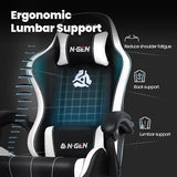 N-GEN GAMING Video Gaming Chair with Footrest Lumbar Support for Home Office High Back Recliner Height Adjustable Ergonomic Comfy Leather Computer Desk Chair (White) N-GEN GAMING