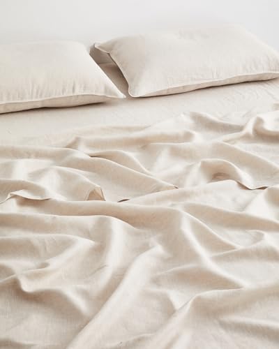 Bed Threads - Linen Fitted Sheet - 100% French Flax Linen - 170 GSM - Luxury & Eco-Friendly - Breathable, Durable & Soft - Single Fitted Sheet Only - Machine Washable - Twin XL - Oatmeal Bed Threads