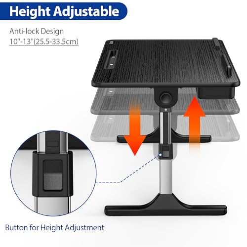 Besign LT05 Adjustable Laptop Table, Lap Desk, Portable Standing Bed Desk, Foldable Sofa Breakfast Tray, Notebook Computer Stand for Reading and Writing, Medium Size, Black BESIGN