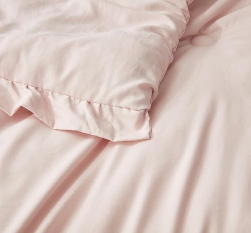 Chezmoi Collection Nora Blush Comforter Set Twin Size 2-Piece Lightweight Soft Stone-Washed Ruffled Shabby Chic Bedding for All Season Chezmoi Collection