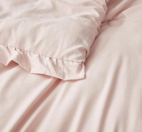 Chezmoi Collection Nora Blush Comforter Set Twin Size 2-Piece Lightweight Soft Stone-Washed Ruffled Shabby Chic Bedding for All Season Chezmoi Collection