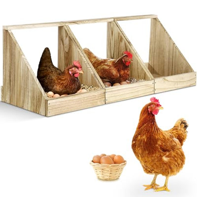 Chewoof 3 Pack Nesting Boxes for Chickens, Wood Chicken Coop Nesting Box, Duck Nesting Box Chicken Nesting Boxes for Laying Eggs, Chicken Box, Chicken Coop Accessories Nesting Box