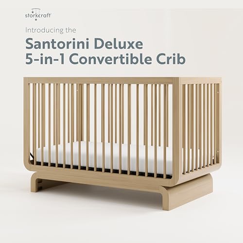 Storkcraft Santorini Deluxe 5-in-1 Convertible Crib with Bonus Toddler Guardrail (Driftwood) – GREENGUARD Gold Certified, Toddler Guardrail Included in Box, Fits Standard Crib Mattress - WoodArtSupply