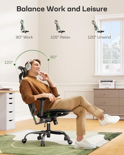 Marsail Ergonomic Mesh Office Chair,Ergonomic Desk Chair with 2D Headrest,Adjustable Lumbar Support & Up and Down Armrest Marsail