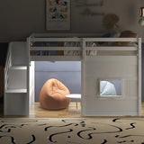 Bellemave Low Loft Bed with Stairs, Twin Size Storage Loft Bed Frame with Staircase and Window, Wood Kids Loft Bed with Steps for Boys Girls Teens, White Bellemave