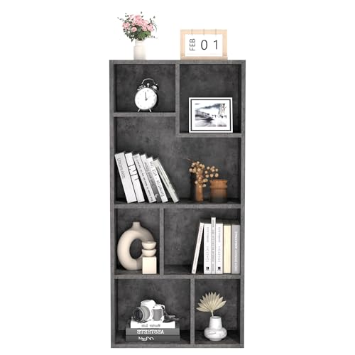 VECELO 42" Modern Gray Bookshelf - 7-Cube Organizer for Tall Hardcovers, Easy Assembly - WoodArtSupply