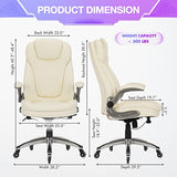 COLAMY Ergonomic High Back Office Chair, Ivory Bonded Leather Executive Desk Chair with Flip-up Arms, Thick Cushion, Silent Nylon Wheels, Adjustable Height & Rocking Function, 300lbs Capacity COLAMY