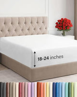 Extra Deep King Fitted Sheet - Hotel Luxury Single Fitted Sheet Only - Easily Fits 18 inch to 24 inch Mattress - Ultra Soft, Wrinkle Free w/Extra Deep Pockets - Easy-Care, Breathable & Comfy - White CGK Unlimited