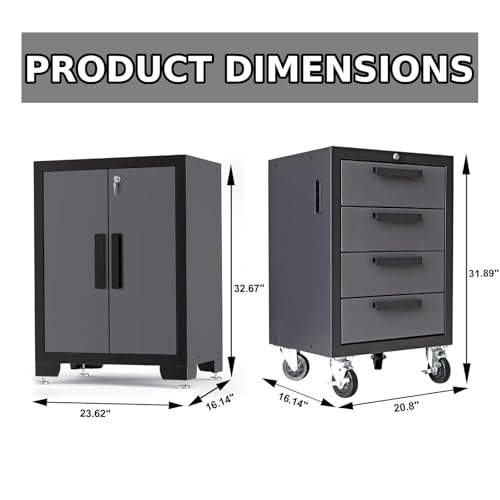 Torin Garage Cabinets Storage System, 9 Piece Included Steel Drawers Rolling Chest,Locked Storage Cabinet, Perfect for Organizing Garage and Tools, 129.92", Black/Grey Torin
