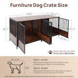 75" Wooden Dog Crate Furniture – Chew-Resistant Kennel for Medium/Large Breeds,3-Door Indoor Kennel with 3.1" Raised Feet, Multi-Functional TV Stand & End Table (Brown, 75 * 26.3 * 32.1 inch) walnest