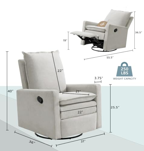 Oxford Baby Uptown Upholstered Swivel Glider & Recliner Nursery Chair, Sand Oxford Baby
