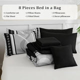 Anibedding Black Comforter Set King Size,8 Pieces Boho Bed in a Bag Patchwork Striped Comforter Set, Soft Microfiber Bedding Set for All Season(104"×90") Anibedding
