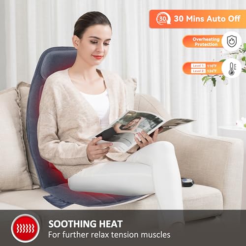 Snailax Massage Seat Cushion with Heat - Extra Memory Foam Support Pad in Neck and Lumbar,10 Vibration Massage Motors, 2 Heat Levels, Back Massager Chair Pad for Back Snailax