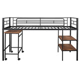 Harper & Bright Designs Twin Loft Bed Low Loft Bed Frame with Storage Shelves and Movable Table with Wheels, Metal Low Loft Beds Small Room/Low Ceiling Bedroom with Guardrail and Ladder, Black Harper & Bright Designs