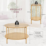 Brafab 4-Piece Living Room Table Set, 60" Boho TV Stand with Hand-Woven Ropes, Round Rattan Coffee Table & 2 Side Tables Brafab