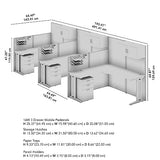 Bush Business Furniture Office in an Hour 3 Person L Shaped Cubicle Desks with Storage, Drawers, and Organizers in Hansen Cherry | Triple Workstation Set with Privacy Panels for Commercial Workspace Bush Business Furniture